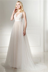 Wedding Dress Fashion, Ivory Tulle Lace Scoop Neck Floor Length Wedding Dresses