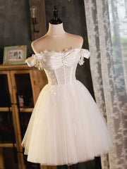 Prom Dress Inspiration, Ivory Tulle Sweetheart with Lace Short Prom Dress, Ivory Homecoming Dress