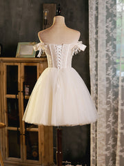 Party Dresses, Ivory Tulle Sweetheart with Lace Short Prom Dress, Ivory Homecoming Dress