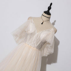 Black Wedding Dress, Ivory Tulle V-neckline Straps Off Shoulder Long Evening Dress, A-line Prom Dress Party Dress