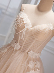 Party Dress Brands Usa, Ivory Tulle with Flowers Straps Prom Dress, A-line Ivory Party Dress