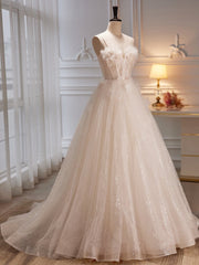Party Dresses Prom, Ivory Tulle with Flowers Sweetheart A-line Long Prom Dress, Elegant Formal Dress