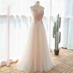 Bridesmaid Dress With Sleeve, Ivory V-neckline Floor Length Tulle Prom Dress, Beaded Formal Dress Evening Dress