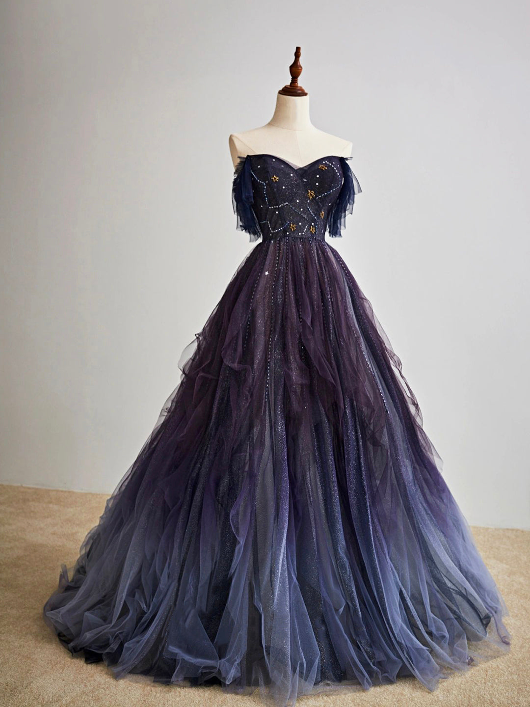 Short Wedding Dress, Purple Gradient Tulle Long Prom Dress, Beautiful A-Line Evening Party Dress