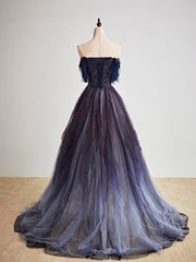 Bridal Bouquet, Purple Gradient Tulle Long Prom Dress, Beautiful A-Line Evening Party Dress