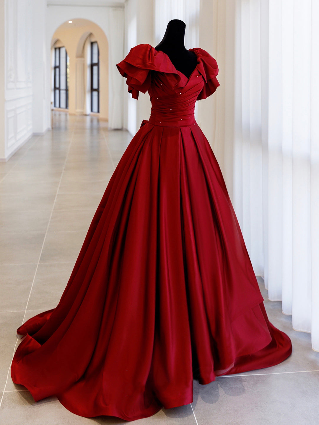 Formal Dresses Summer, Burgundy Satin Long Prom Dress, A-Line Evening Party Dress