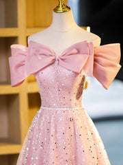 Party Dresses Australia, Sparkly Off-Shoulder Sequins Floor Length Formal Dress, Beautiful Pink Prom Dress