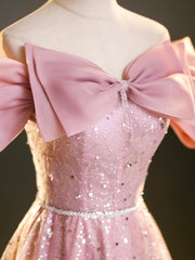 Party Dress Australian, Sparkly Off-Shoulder Sequins Floor Length Formal Dress, Beautiful Pink Prom Dress