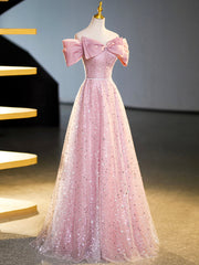 Party Dress Australia, Sparkly Off-Shoulder Sequins Floor Length Formal Dress, Beautiful Pink Prom Dress