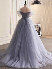 Prom Dresses Prom Dresses, Gray Tulle Long A-Line Prom Dress, Off Shoulder Evening Dress Party Dress