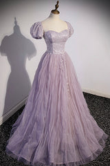 Bridal Dress, Purple Tulle Sequins Floor Length Prom Dress, A-Line Evening Party Dress