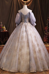 Floral Bridesmaid Dress, Purple Tulle Sequins Long Prom Dress, A-Line Evening Dress