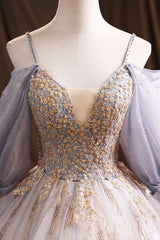 Fashion Dress, Purple Tulle Sequins Long Prom Dress, A-Line Evening Dress