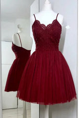 Bridesmaids Dress Modest, Lace Burgundy Short Homecoming Dresses,Short Ball Gowns Prom Dress