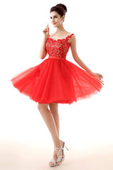 Party Dress For Christmas Party, Lace Cute Red Short Homecoming Dresses
