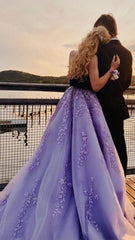 Gown Dress, Lavender Applique Tulle Long Prom Dresses, Purple Lace Graduation Dresses Formal Gown