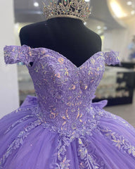 Party Dress Ball, Lavender Corset Mexican Quinceanera Dress Ball Gown,Appliques Lace Birthday Party Vestidos De XV Anos