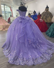 Party Dresses And Tops, Lavender Corset Mexican Quinceanera Dress Ball Gown,Appliques Lace Birthday Party Vestidos De XV Anos