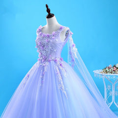 Party Dresses Long Dresses, Lavender Flowers Round Neckline Party Dress, Sweet 16 Gown