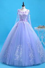 Party Dress Long Dress, Lavender Flowers Round Neckline Party Dress, Sweet 16 Gown