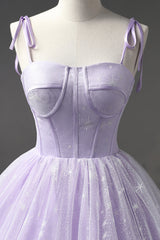 Non Traditional Wedding Dress, Lavender Tulle Straps Floor Length Evening Dress, Lavender A-Line Prom Dress