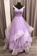 Bridesmaid Dresses Navy Blue, Lavender Tulle Sweetheart Layers Princess Long Party Dress, Tulle Floor Length Prom Dress