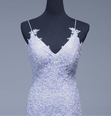Unique Prom Dress, Lavener Tulle with Lace Sheath Spaghetti Straps Evening Dresses, Long Prom Dresses