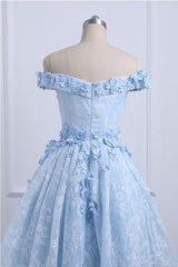 Bridesmaid Dresses Color, Light Blue Lace High Low Homecoming Dress,Floral Prom Dresses