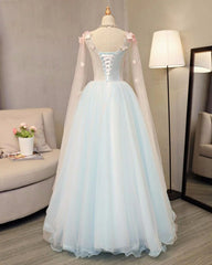 Prom Dress Sites, Light Blue Long Formal Dress Party Dresses, Unique Blue Prom Dress Gown