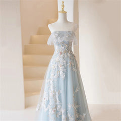 Red Formal Dress, Light Blue Prom Dresses Fairy,Long Blue Tulle Floral Appliques Formal Dresses