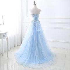 Dinner Dress Classy, Light Blue Sweetheart Evening dress, Long Tulle Prom Dress