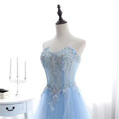 Fancy Outfit, Light Blue Sweetheart Evening dress, Long Tulle Prom Dress