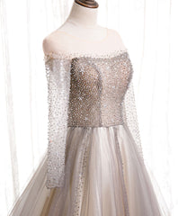 Evening Dress Elegant Classy, Light Champagne Long Prom Dress, A line Sequin Formal Evening Party Dress