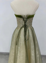 Party Dresses Shopping, Light Green A-line Sweetheart Long Formal Dress, Green Lace Prom Dress