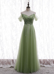 Party Dresses Websites, Light Green Beaded Sweetheart Long Party Dress, Green Formal Dress Prom Dress