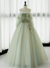 Bridesmaide Dresses Fall, Light Green Strapless A-line Tulle Prom Dress,Unique Evening Dresses