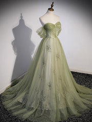 Party Dress For Cocktail, Light Green Sweetheart Tulle Beaded Party Dress, Green Long Prom Dress