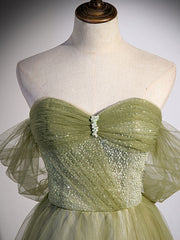 Party Dresses Summer Dresses 2029, Light Green Sweetheart Tulle Beaded Party Dress, Green Long Prom Dress