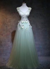 Gown Dress, Light Green Tulle Long Party Dress, A-line Floor Length Prom Dress