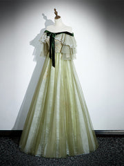 Unique Wedding Dress, Light Green Tulle with Lace A-line Long Party Dress, Light Green Evening Dress Prom Dress