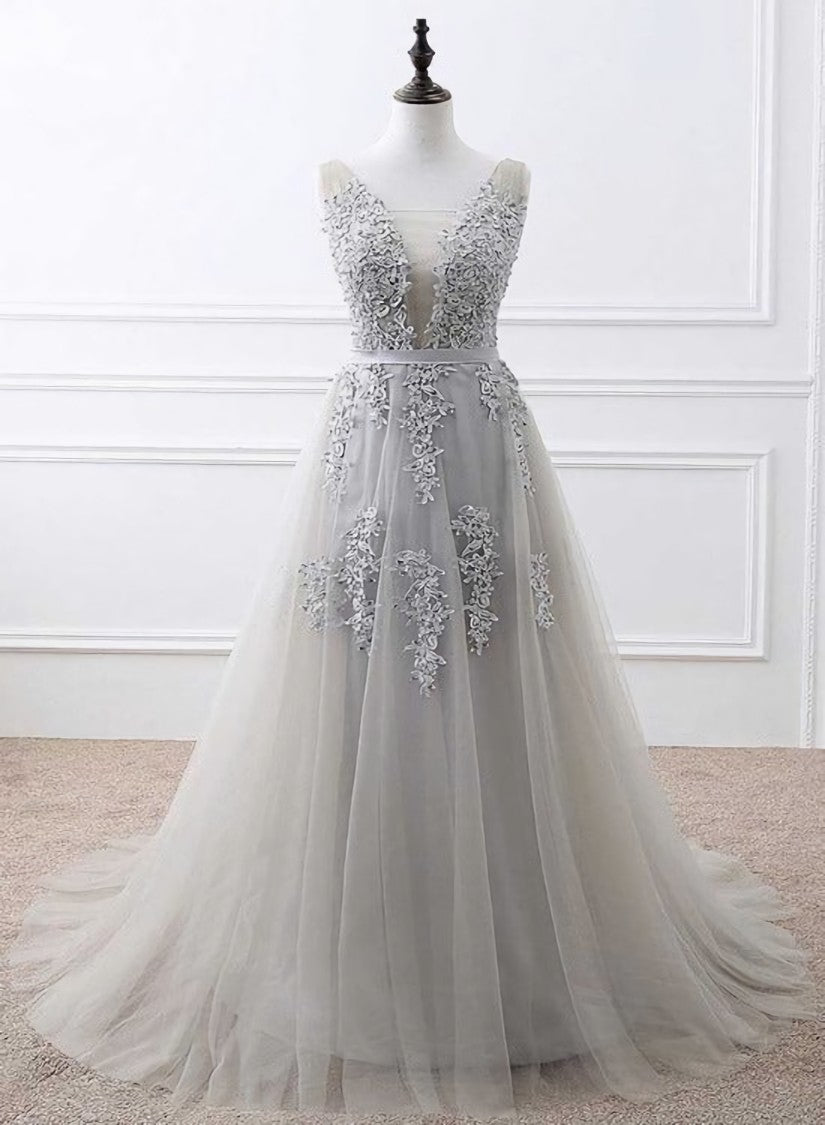 Modest Dress, Light Grey High Quality Long Party Dress, New Prom Dress