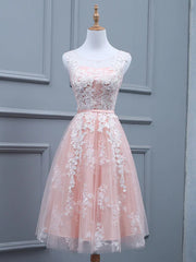 Club Outfit, Light Pink Short Lace Prom Dresses, Light Pink Short Lace Graduation Homecoming Dresses