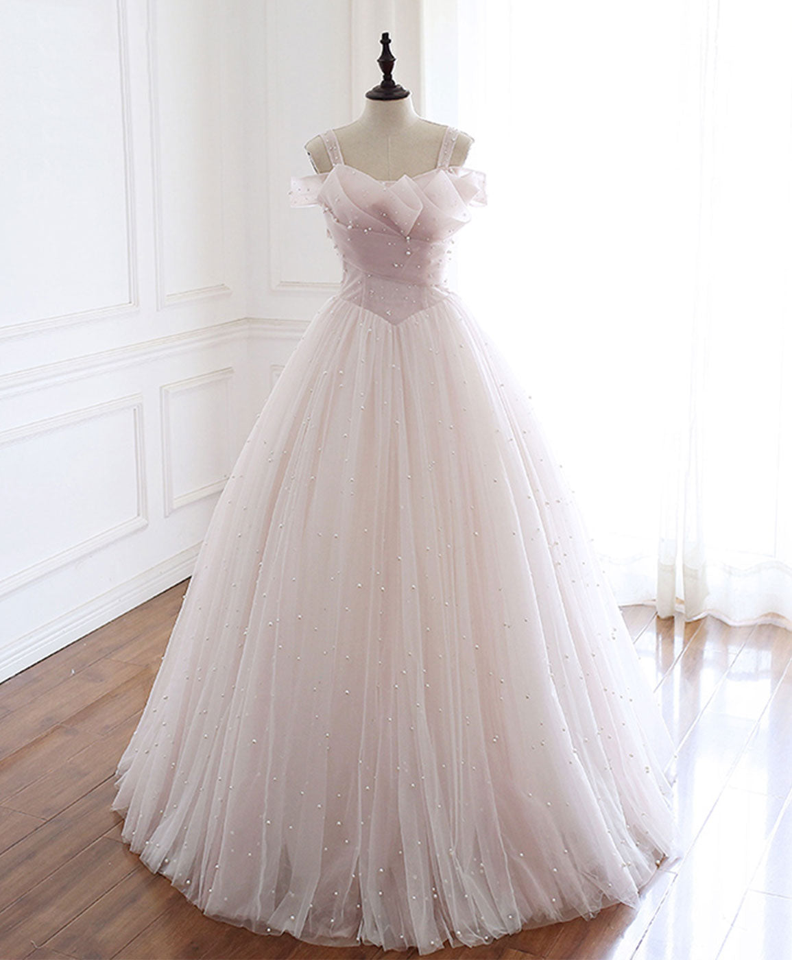 Prom Dress Style, Light Pink Tulle Long Prom Dress Pink Tulle Formal Graduation Dresses