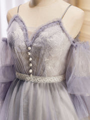 Reception Dress, Light Purple A-Line Tulle Lace Short Prom Dresses, Light Purple Homecoming Dresses