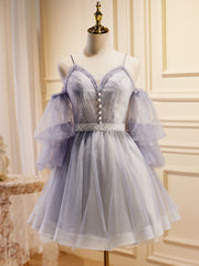 Homecoming Dress, Light Purple A-Line Tulle Lace Short Prom Dresses, Light Purple Homecoming Dresses