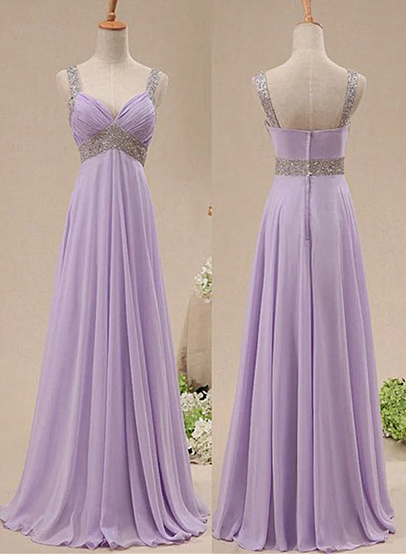 Formal Dress Long Gowns, Light Purple Chiffon Straps Party Dress, Long Formal Dress