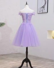 Party Dress Australia, Light Purple Lace And Tulle Off The Shoulder Homecoming Dress, Short Party Dress