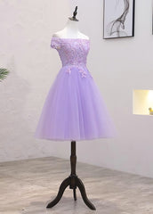 Party Dress Australian, Light Purple Lace And Tulle Off The Shoulder Homecoming Dress, Short Party Dress
