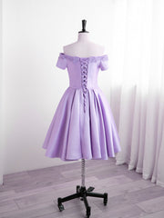 Homecomming Dresses Fitted, Light Purple Satin Short Party Dress with Lace, Cute Short Homecoming Dress