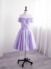 Homecoming Dresses Fitted, Light Purple Satin Short Party Dress with Lace, Cute Short Homecoming Dress